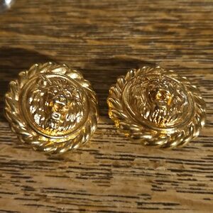 Goldtone Lion Head Clip Earrings